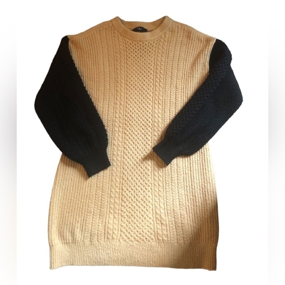 Lulus Falling for Fall Beige and Black Color Block Sweater Dress M Cable Knit - Picture 2 of 10